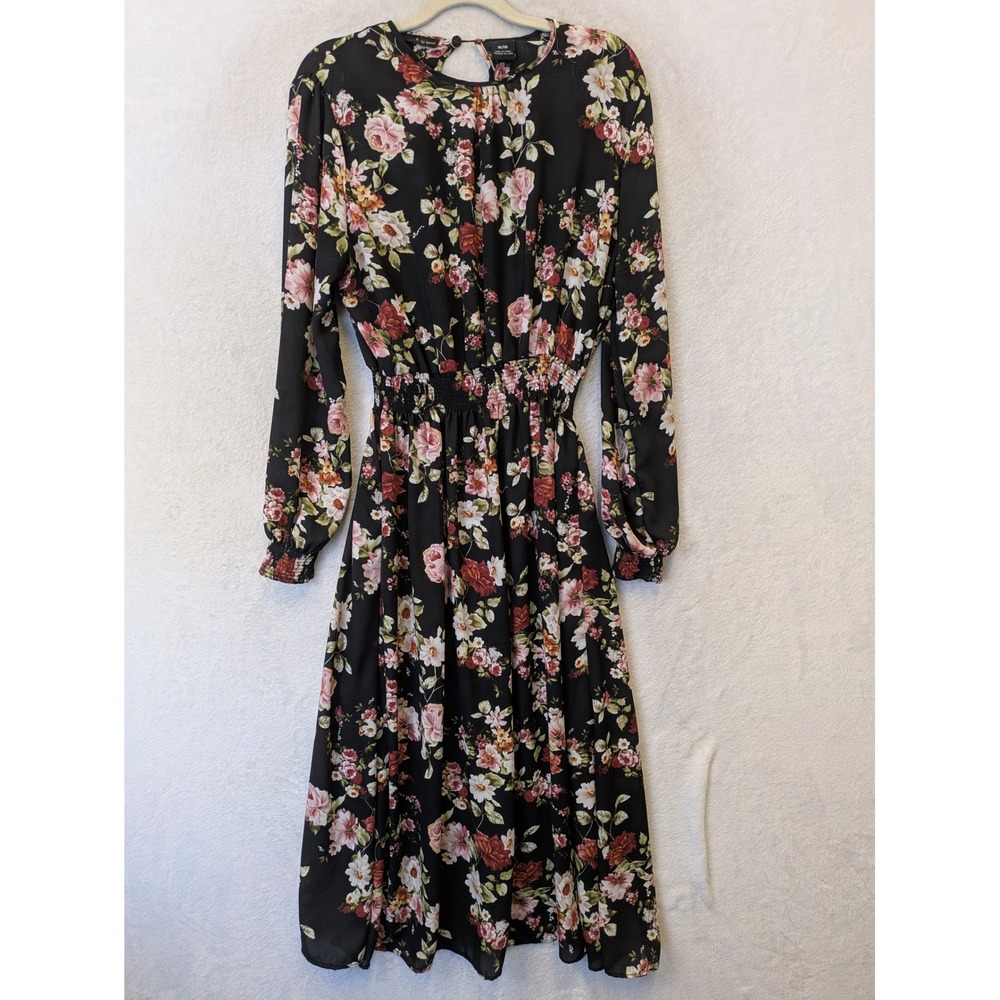 k. by kersh Black Floral Long Sleeve Midi Dress Womens Medium
